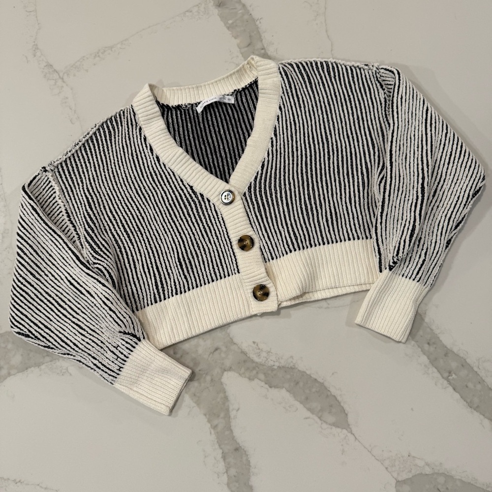 Altar’d State Maria Ribbed Chenille Balloon Sleeve Cardigan Sweater Women’s XXS - Picture 3 of 10